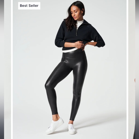 SPANX Pants - NWT Spanx faux leather black leggings size large petite